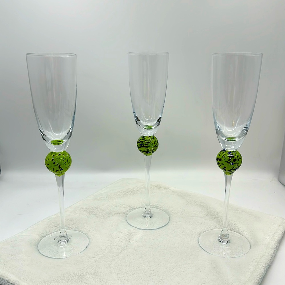 Champagne Hand Blown Colored Glass Stemware Set of 3